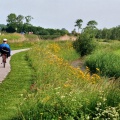 Ligfietsen over het fietspad lang het Boterdiep tussen Middelstum en Toornwerd